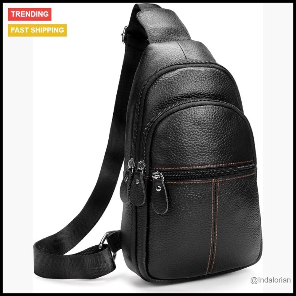 Genuine Leather Sling Crossbody Bag Retro Minimal Chic Casual Daypack Travel
